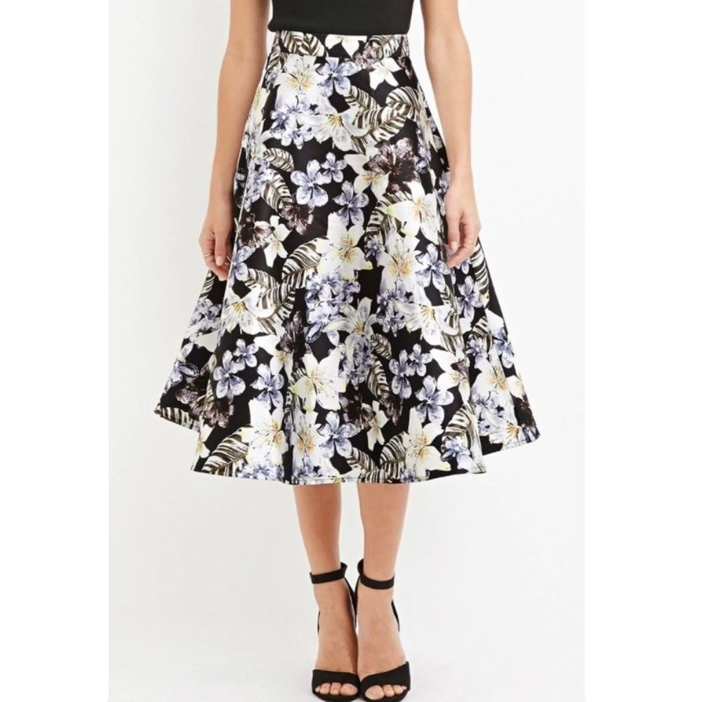 Forever 21 Tropical Floral Midi Skirt - Size XS